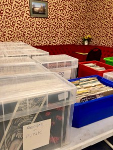 Stalls at a record fair.