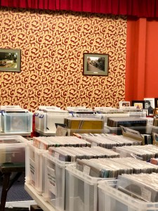 Stalls at a record fair.
