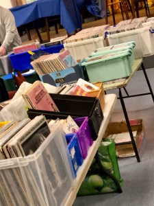 Stalls at a record fair.