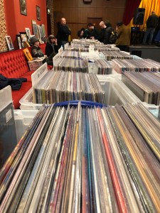 Stalls at a record fair.